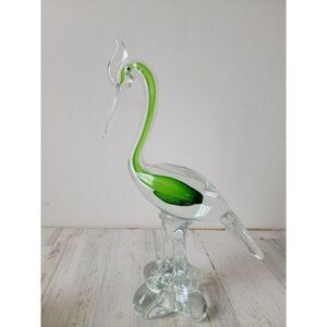 Murano ? egret bird green glass art home‎ decor figure collectible